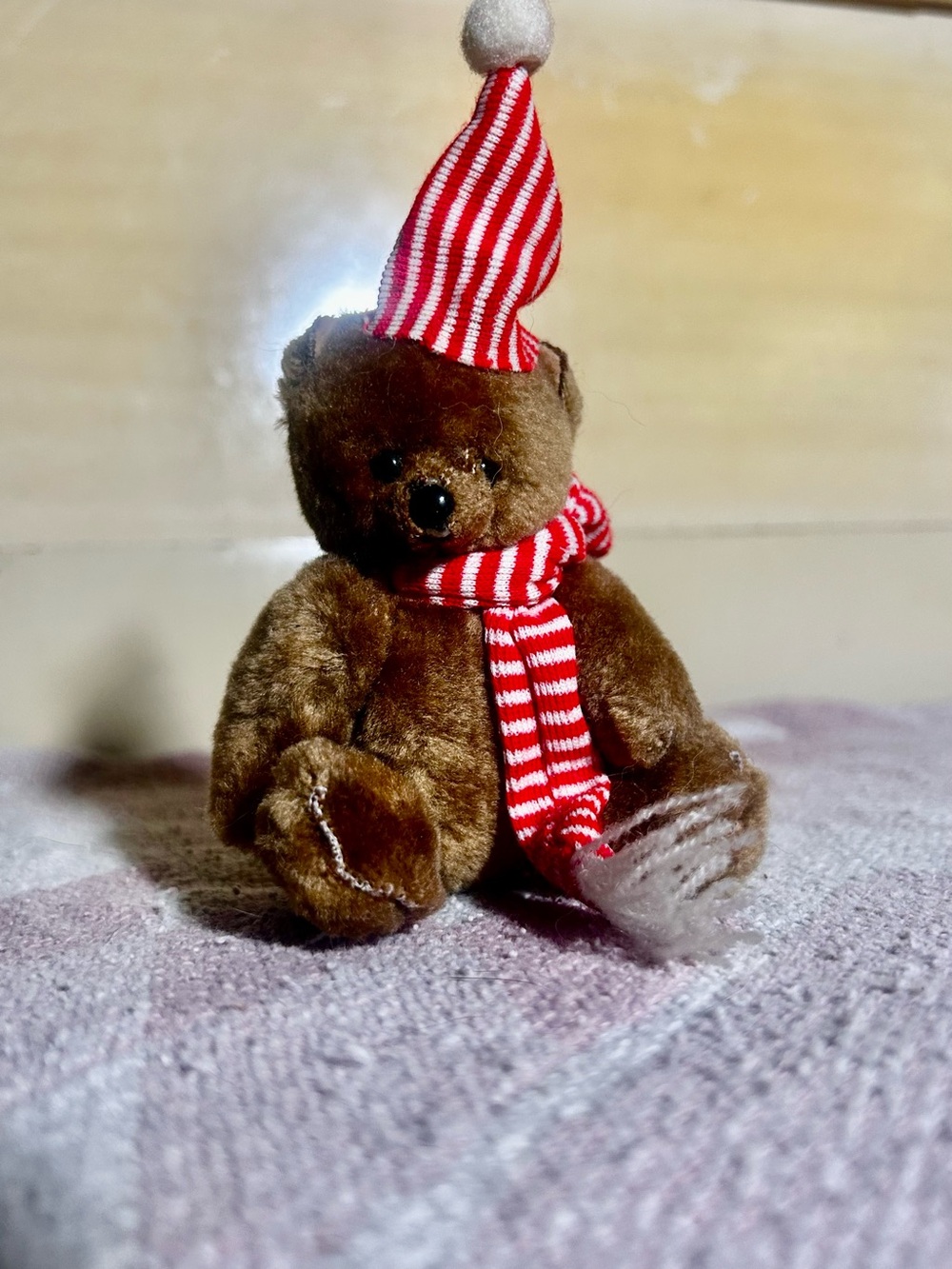 Vintage 1980s Kurt Adler Jointed Teddy Bear Christmas Ornament